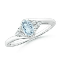 ANGARA Natural Oval Aquamarine Bypass Ring with Trio Diamond Accents in 14K White Gold for Women (Size-6x4mm) | March Birthstone, Anniversary, Jewelry Gift for Women | Natural Aquamarine Ring