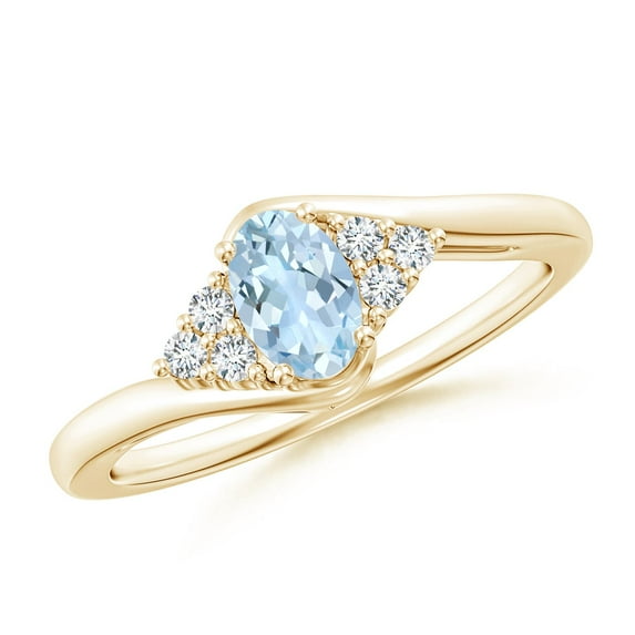 ANGARA Natural Oval Aquamarine Bypass Ring with Trio Diamond Accents in 14K Yellow Gold for Women (Size-6x4mm) | March Birthstone, Anniversary, Jewelry Gift for Women | Natural Aquamarine Ring