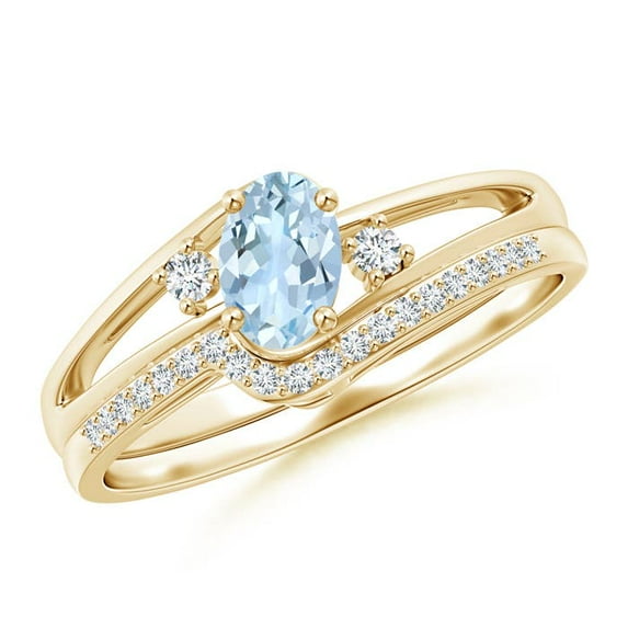 Angara Natural 0.4 Ct. Aquamarine with Diamond Classic Ring in 14K Yellow Gold for Women (Ring Size: 11.5)