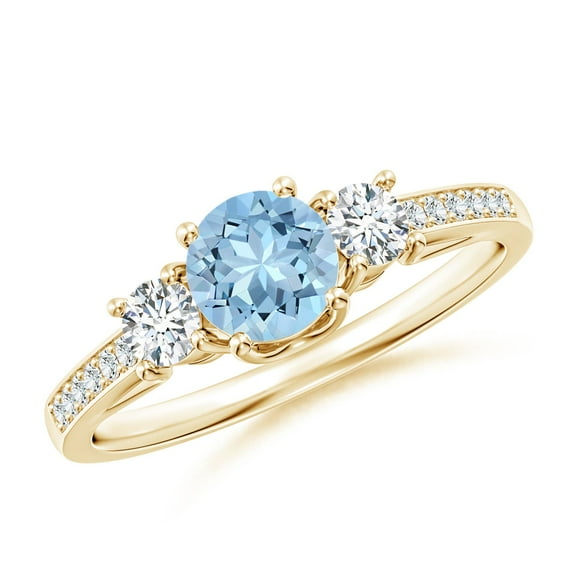 Angara Natural 0.4 Ct. Aquamarine with Diamond Classic Ring in 14K Yellow Gold for Women (Ring Size: 3)
