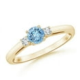 thumbnail image 1 of ANGARA Natural Round Aquamarine & Diamond Three Stone Engagement Ring in 14K Yellow Gold for Women (Size-5mm) | March Birthstone, Anniversary, Jewelry Gift for Women | Natural Aquamarine Ring, 1 of 9