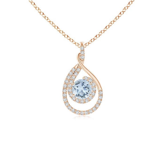 ANGARA Natural Double Loop Twist Aquamarine Pendant with Diamonds in 14K Rose Gold for Women (Size-5mm) | March Birthstone, Birthday, Anniversary, Jewelry Gift for Women | Natural Aquamarine Necklace