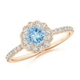 thumbnail image 1 of Angara Natural 0.4 Ct. Aquamarine with Diamond Halo Ring in 14K Rose Gold for Women (Ring Size: 3), 1 of 9