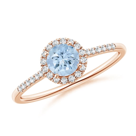 Angara Natural 0.4 Ct. Aquamarine with Diamond Halo Ring in 14K Rose Gold for Women (Ring Size: 6.5)