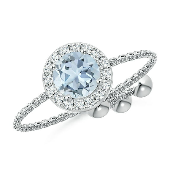 Angara Natural 0.4 Ct. Aquamarine with Diamond Halo Ring in 14K White Gold for Women (Ring Size: 3.5)