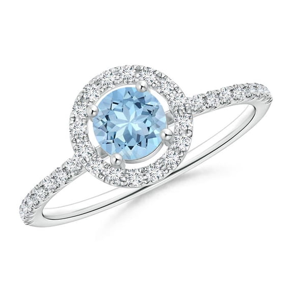 Angara Natural 0.4 Ct. Aquamarine with Diamond Halo Ring in 14K White Gold for Women (Ring Size: 3)