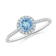 thumbnail image 1 of Angara Natural 0.4 Ct. Aquamarine with Diamond Halo Ring in 14K White Gold for Women (Ring Size: 7), 1 of 9