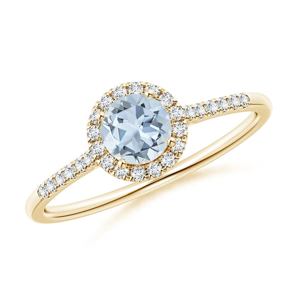 Angara Natural 0.4 Ct. Aquamarine with Diamond Halo Ring in 14K Yellow Gold for Women (Ring Size: 4.5)