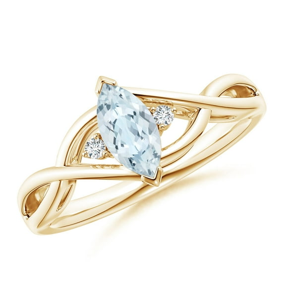 Angara Natural 0.4 Ct. Aquamarine with Diamond Infinity Ring in 14K Yellow Gold for Women (Ring Size: 11.5)