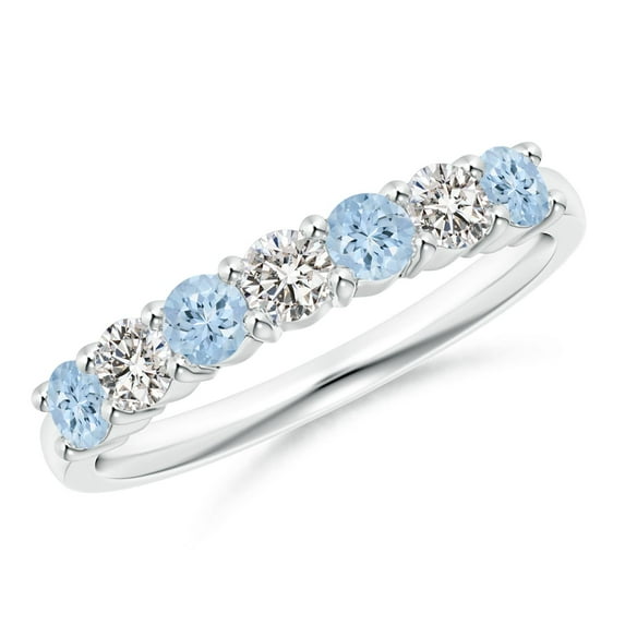 ANGARA Natural Half Eternity Seven Stone Aquamarine and Diamond Wedding Ring in 14K White Gold for Women (Size-3mm) | March Birthstone, Anniversary, Jewelry Gift for Women | Natural Aquamarine Ring
