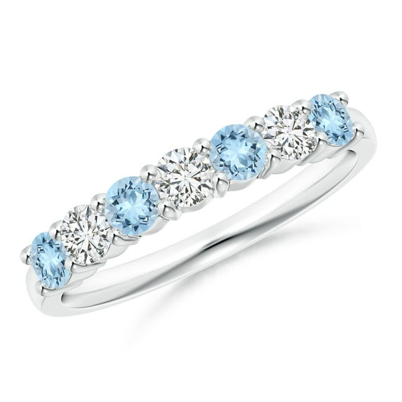 ANGARA Natural Half Eternity Seven Stone Aquamarine and Diamond Wedding Ring in 14K White Gold for Women (Size-3mm) | March Birthstone, Anniversary, Jewelry Gift for Women | Natural Aquamarine Ring