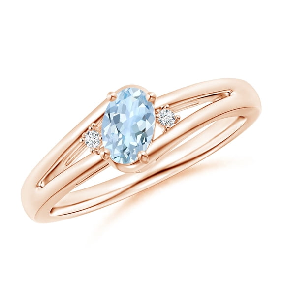 ANGARA Natural Aquamarine and Diamond Split Shank Ring in 14K Rose Gold for Women (Size-6x4mm) | March Birthstone, Birthday, Anniversary, Jewelry Gift for Women | Natural Aquamarine Ring