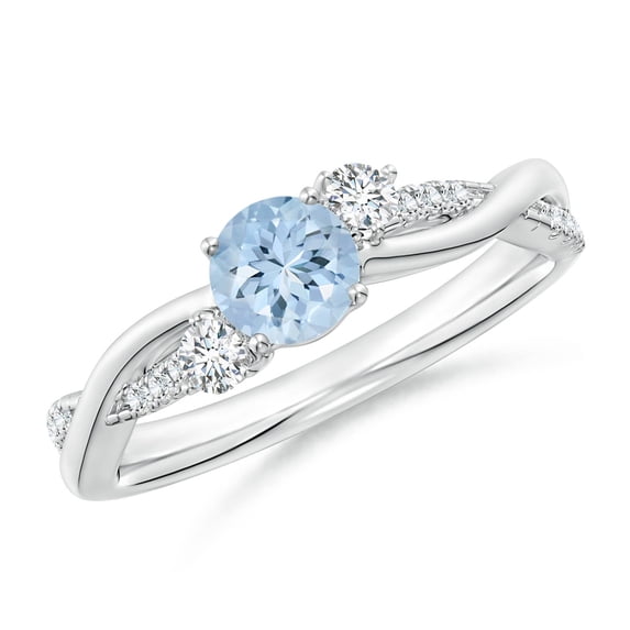 ANGARA Natural Nature Inspired Aquamarine & Diamond Twisted Vine Ring in 14K White Gold for Women (Size-5mm) | March Birthstone, Anniversary, Jewelry Gift for Women | Natural Aquamarine Ring