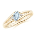 thumbnail image 1 of ANGARA Natural Aquamarine and Diamond Split Shank Ring in 14K Yellow Gold for Women (Size-6x4mm) | March Birthstone, Birthday, Anniversary, Jewelry Gift for Women | Natural Aquamarine Ring, 1 of 10