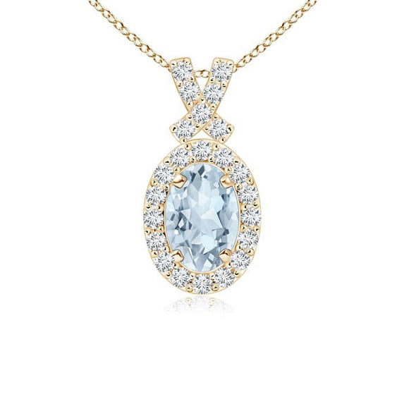 ANGARA Natural Vintage Style Aquamarine Pendant with Diamond Halo in 14K Yellow Gold for Women (Size-6x4mm) | March Birthstone, Anniversary, Jewelry Gift for Women | Natural Aquamarine Necklace