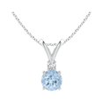 thumbnail image 1 of ANGARA Natural Round Aquamarine Solitaire V-Bale Pendant with Diamond in 925 Sterling Silver for Women (Size-5mm) | March Birthstone, Anniversary, Jewelry Gift for Women | Natural Aquamarine Necklace, 1 of 9