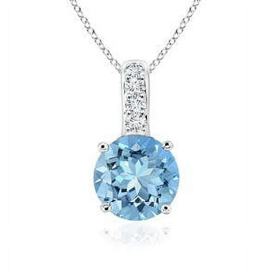 ANGARA Natural Solitaire Round Aquamarine Pendant with Diamond Bale in 925 Sterling Silver for Women (Size-5mm) | March Birthstone, Anniversary, Jewelry Gift for Women | Natural Aquamarine Necklace