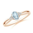 thumbnail image 1 of ANGARA Natural Solitaire Oval Aquamarine Split Shank Ring with Trio Diamonds in 14K Rose Gold for Women (Size-6x4mm) | March Birthstone, Anniversary, Jewelry Gift for Women | Natural Aquamarine Ring, 1 of 9