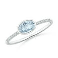 thumbnail image 1 of ANGARA Natural Bezel-Set Oval Aquamarine and Diamond Ring in 14K White Gold for Women (Size-6x4mm) | March Birthstone, Birthday, Anniversary, Jewelry Gift for Women | Natural Aquamarine Ring, 1 of 9