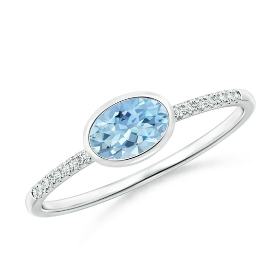 ANGARA Natural Bezel-Set Oval Aquamarine and Diamond Ring in 14K White Gold for Women (Size-6x4mm) | March Birthstone, Birthday, Anniversary, Jewelry Gift for Women | Natural Aquamarine Ring