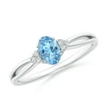 thumbnail image 1 of ANGARA Natural Solitaire Oval Aquamarine Split Shank Ring with Trio Diamonds in 14K White Gold for Women (Size-6x4mm) | March Birthstone, Anniversary, Jewelry Gift for Women | Natural Aquamarine Ring, 1 of 8