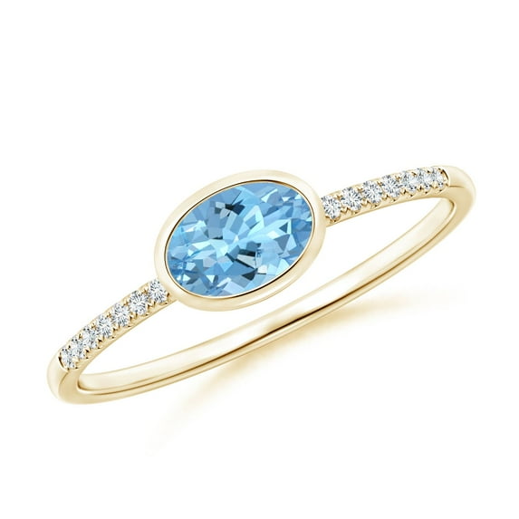 ANGARA Natural Bezel-Set Oval Aquamarine and Diamond Ring in 14K Yellow Gold for Women (Size-6x4mm) | March Birthstone, Birthday, Anniversary, Jewelry Gift for Women | Natural Aquamarine Ring