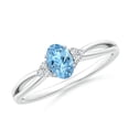 thumbnail image 1 of ANGARA Natural Solitaire Aquamarine Split Shank Ring with Trio Diamonds in 925 Sterling Silver for Women (Size-6x4mm) | March Birthstone, Anniversary, Jewelry Gift for Women | Natural Aquamarine Ring, 1 of 8