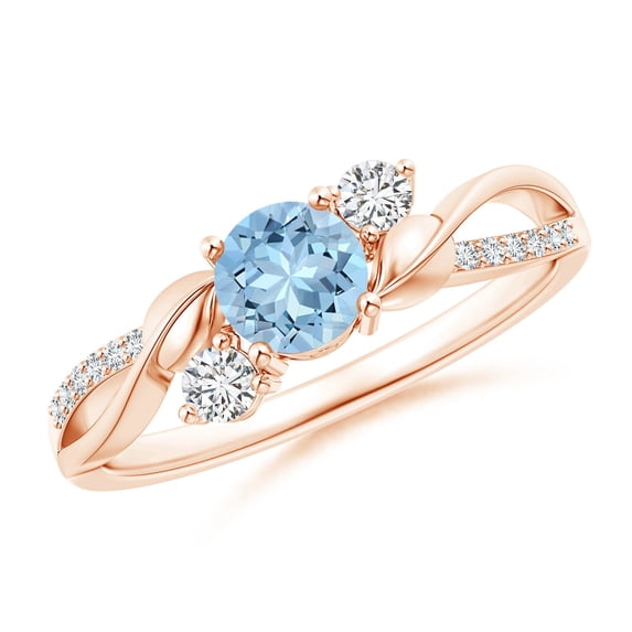 ANGARA Natural Aquamarine and Diamond Twisted Vine Engagement Ring in 14K Rose Gold for Women (Size-5mm) | March Birthstone, Birthday, Anniversary, Jewelry Gift for Women | Natural Aquamarine Ring