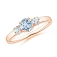 thumbnail image 1 of ANGARA Natural Classic Aquamarine and Diamond Three Stone Engagement Ring in 14K Rose Gold for Women (Size-5mm) | March Birthstone, Anniversary, Jewelry Gift for Women | Natural Aquamarine Ring, 1 of 12