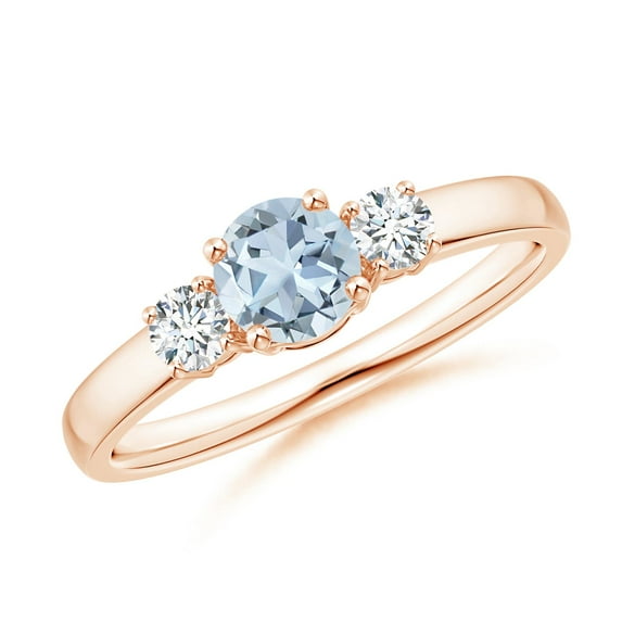 ANGARA Natural Classic Aquamarine and Diamond Three Stone Engagement Ring in 14K Rose Gold for Women (Size-5mm) | March Birthstone, Anniversary, Jewelry Gift for Women | Natural Aquamarine Ring