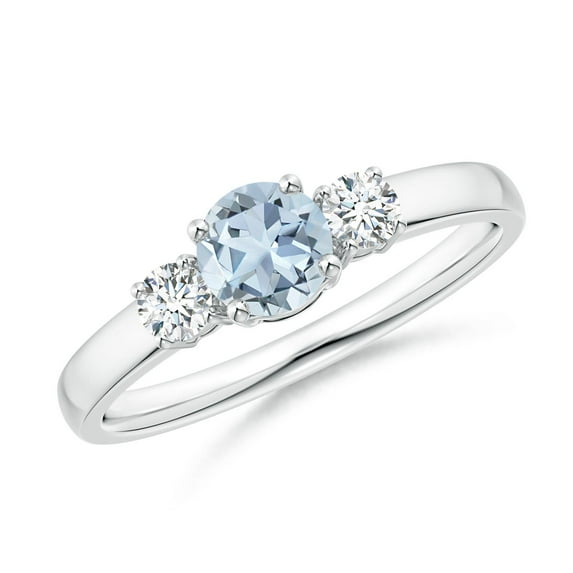 ANGARA Natural Classic Aquamarine and Diamond Three Stone Engagement Ring in 14K White Gold for Women (Size-5mm) | March Birthstone, Anniversary, Jewelry Gift for Women | Natural Aquamarine Ring