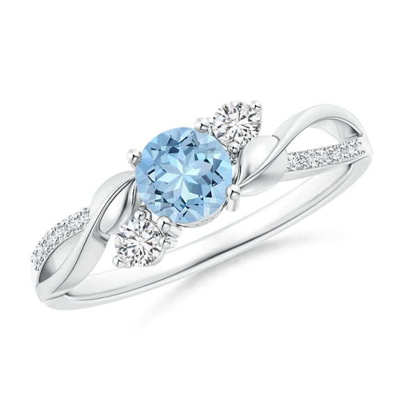 ANGARA Natural Aquamarine and Diamond Twisted Vine Engagement Ring in 14K White Gold for Women (Size-5mm) | March Birthstone, Birthday, Anniversary, Jewelry Gift for Women | Natural Aquamarine Ring