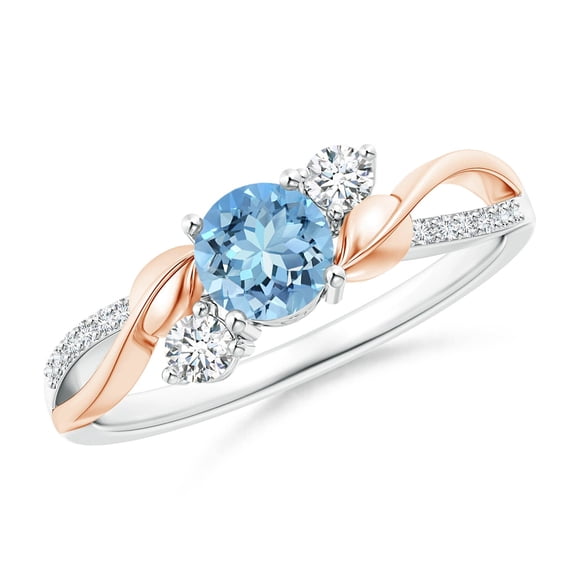 ANGARA Natural Aquamarine and Diamond Twisted Vine Engagement Ring in 14K White & Rose Gold for Women (Size-5mm) | March Birthstone, Anniversary, Jewelry Gift for Women | Natural Aquamarine Ring