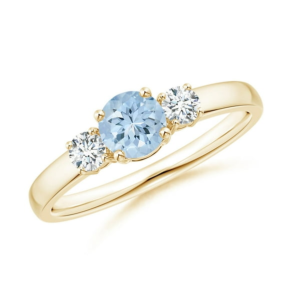 ANGARA Natural Classic Aquamarine and Diamond Three Stone Engagement Ring in 14K Yellow Gold for Women (Size-5mm) | March Birthstone, Anniversary, Jewelry Gift for Women | Natural Aquamarine Ring