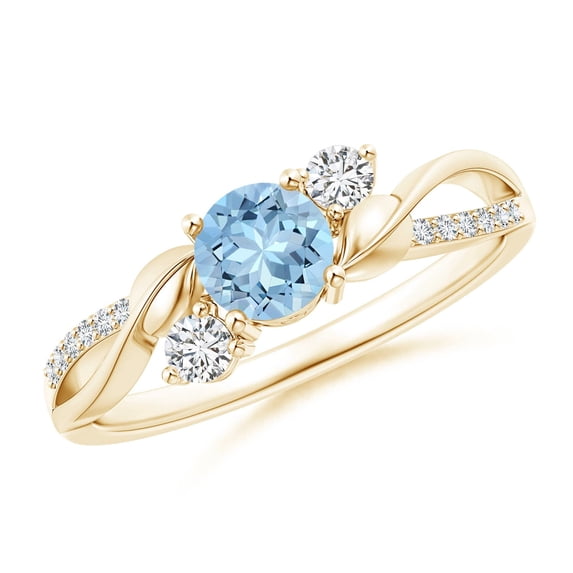 ANGARA Natural Aquamarine and Diamond Twisted Vine Engagement Ring in 14K Yellow Gold for Women (Size-5mm) | March Birthstone, Birthday, Anniversary, Jewelry Gift for Women | Natural Aquamarine Ring