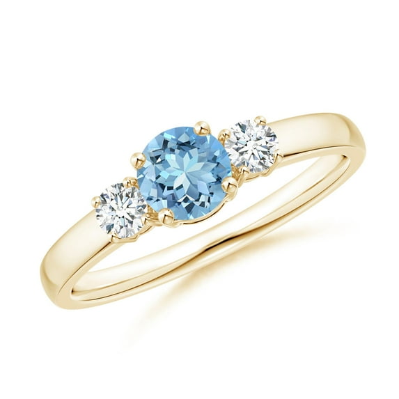 ANGARA Natural Classic Aquamarine and Diamond Three Stone Engagement Ring in 14K Yellow Gold for Women (Size-5mm) | March Birthstone, Anniversary, Jewelry Gift for Women | Natural Aquamarine Ring