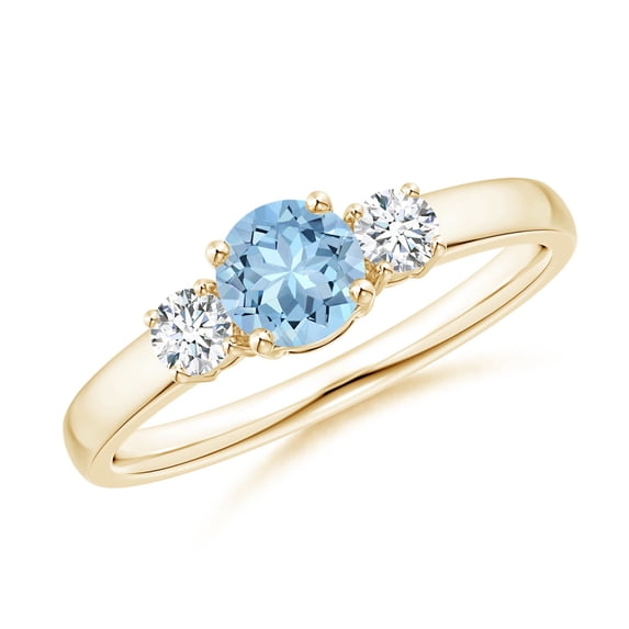 ANGARA Natural Classic Aquamarine and Diamond Three Stone Engagement Ring in 14K Yellow Gold for Women (Size-5mm) | March Birthstone, Anniversary, Jewelry Gift for Women | Natural Aquamarine Ring