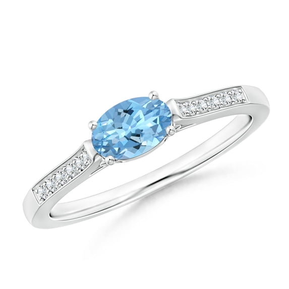 Angara Natural 0.4 Ct. Aquamarine with Diamond Vintage Inspired Ring in 14K White Gold for Women (Ring Size: 11.5)