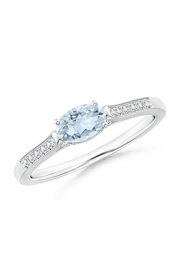 Natural Oval Aquamarine Solitaire Ring with Diamonds in 14K White Gold for Women (Size-6x4mm) | March Birthstone, Birthday, Anniversary, Jewelry Gift for Women | Natural Aquamarine Ring