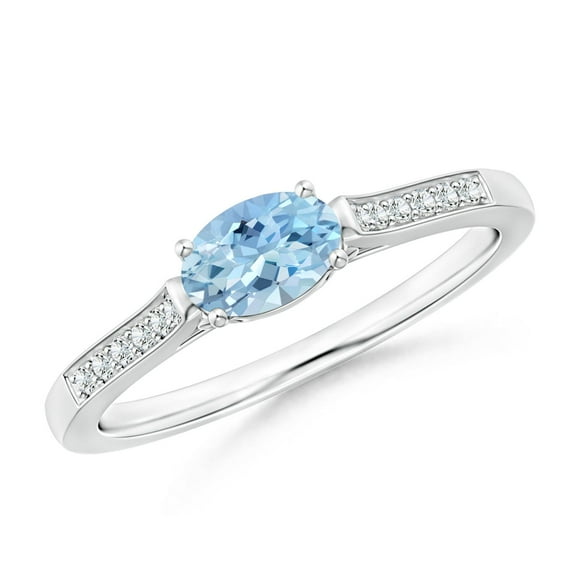ANGARA Natural Oval Aquamarine Solitaire Ring with Diamonds in 14K White Gold for Women (Size-6x4mm) | March Birthstone, Birthday, Anniversary, Jewelry Gift for Women | Natural Aquamarine Ring
