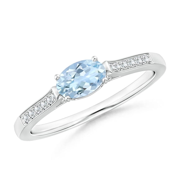 ANGARA Natural Oval Aquamarine Solitaire Ring with Diamonds in 14K White Gold for Women (Size-6x4mm) | March Birthstone, Birthday, Anniversary, Jewelry Gift for Women | Natural Aquamarine Ring