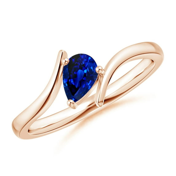 ANGARA Natural Bypass Pear-Shaped Blue Sapphire Ring in 14K Rose Gold for Women (Size-6x4mm) | September Birthstone, Birthday, Anniversary, Jewelry Gift for Women | Natural Blue Sapphire Ring