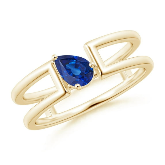 ANGARA Natural Tilted Pear Sapphire Solitaire Split Shank Ring in 14K Yellow Gold for Women (Size-6x4mm) | September Birthstone, Anniversary, Jewelry Gift for Women | Natural Blue Sapphire Ring
