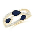 thumbnail image 1 of ANGARA Natural Three-Stone Pear Sapphire Criss-Cross Ring in 14K Yellow Gold for Women (Size-6x4mm) | September Birthstone, Birthday, Anniversary, Jewelry Gift for Women | Natural Blue Sapphire Ring, 1 of 9