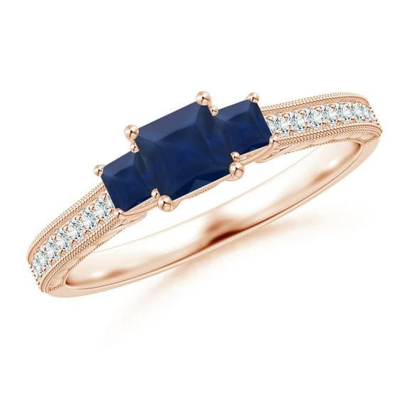ANGARA Natural Aeon Square Sapphire Three Stone Engagement Ring with Milgrain in 14K Rose Gold for Women (Size-4mm) | September Birthstone, Anniversary, Jewelry Gift for Women | Natural Sapphire Ring