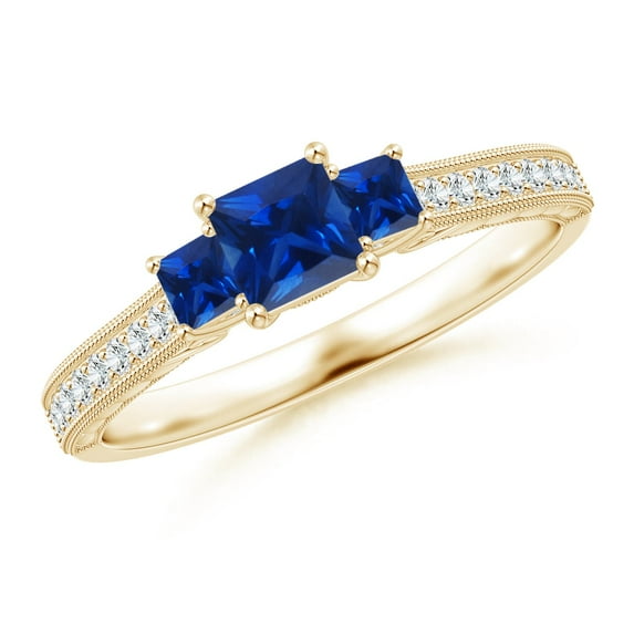 Angara Natural 0.4 Ct. Blue Sapphire with Blue Sapphire Vintage Inspired Ring in 14K Yellow Gold for Women (Ring Size: 11.5)