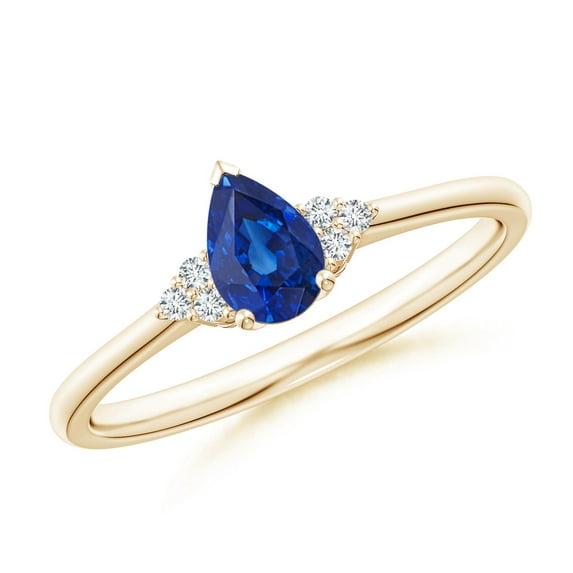 ANGARA Natural Pear Sapphire Solitaire Ring with Trio Diamond Accents in 14K Yellow Gold for Women (Size-6x4mm) | September Birthstone, Anniversary, Jewelry Gift for Women | Natural Sapphire Ring