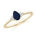 thumbnail image 1 of ANGARA Natural Pear Sapphire Solitaire Ring with Trio Diamond Accents in 14K Yellow Gold for Women (Size-6x4mm) | September Birthstone, Anniversary, Jewelry Gift for Women | Natural Sapphire Ring, 1 of 9