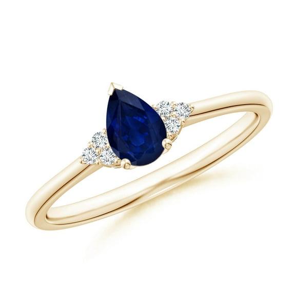 ANGARA Natural Pear Sapphire Solitaire Ring with Trio Diamond Accents in 14K Yellow Gold for Women (Size-6x4mm) | September Birthstone, Anniversary, Jewelry Gift for Women | Natural Sapphire Ring