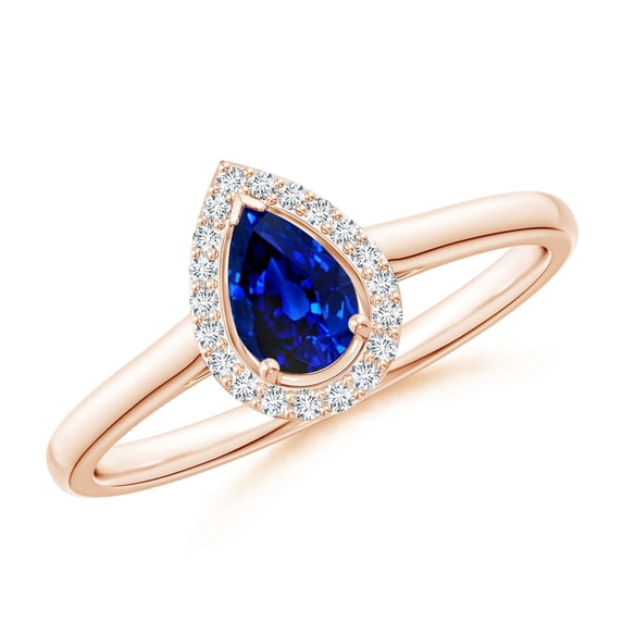 ANGARA Natural Pear-Shaped Blue Sapphire Halo Engagement Ring in 14K Rose Gold for Women (Size-6x4mm) | September Birthstone, Anniversary, Jewelry Gift for Women | Natural Blue Sapphire Ring